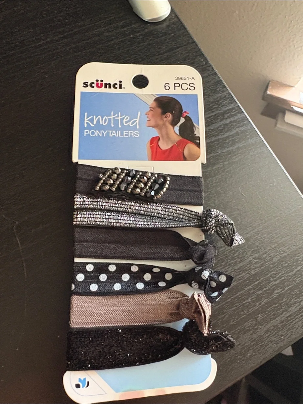 Scuni Black & Silver Knotted Ponytailers - 6 Pack